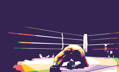 Popart Boxer Knocked Down on Canvas