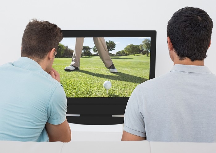 Two Friends Watching Golf on TV