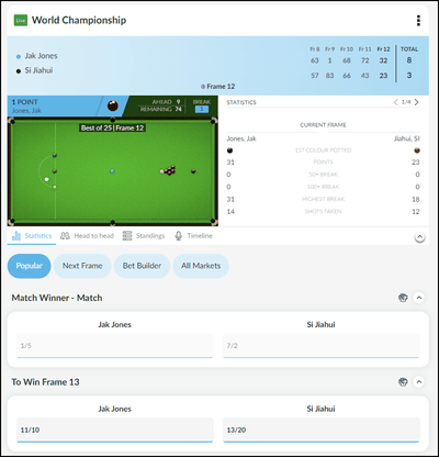 BetVictor In-Play Snooker Betting